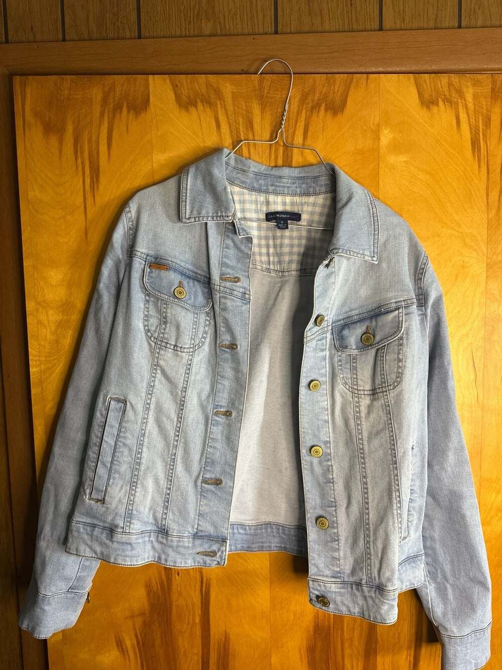 Isaac Mizrahi Live! Light Wash Denim Jacket with Gingham Lining Size 8